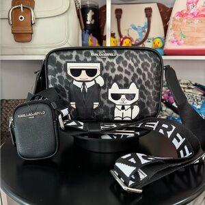 Karl Lagerfeld Black and Gray Leopard Crossbody